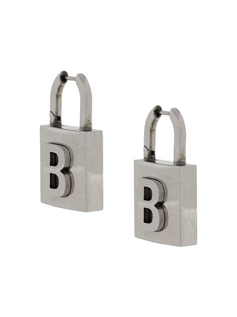 Silver Balenciaga B-logo padlock earrings - Farfetch