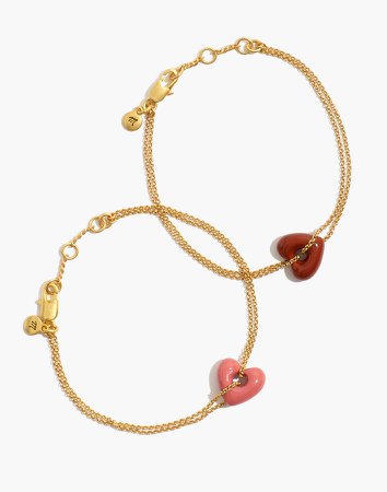 Enamel Heart Chain Friendship Bracelet Set