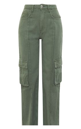 Khaki Cargo Pocket Detail Baggy Boyfriend Jeans | PrettyLittleThing USA