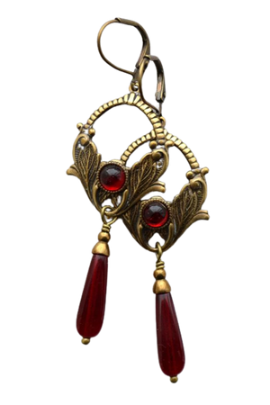 Art Nouveau Art Deco Red Glass Drop Earrings Antiqued Brass - Etsy