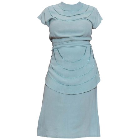 1940S Mint Blue Rayon Crepe Dress With Sash Belt Peplum For Sale at 1stDibs | mint blue dress