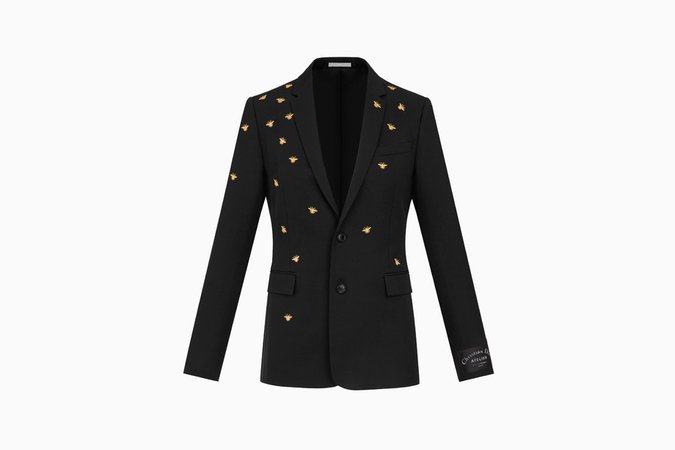 DIOR - JACKET, "BEES" EMBROIDERED IN GOLD THREAD, BLACK WOOL