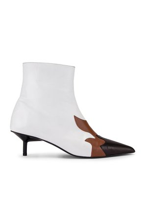 Marques ' Almeida Pointy Kitten Heel Flame Boot in White, Brown & Black | FWRD