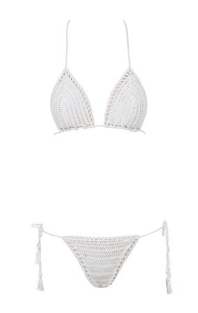 Clothing : Swimwear : 'Rheya' White Crochet Triangle Bikini Two Piece