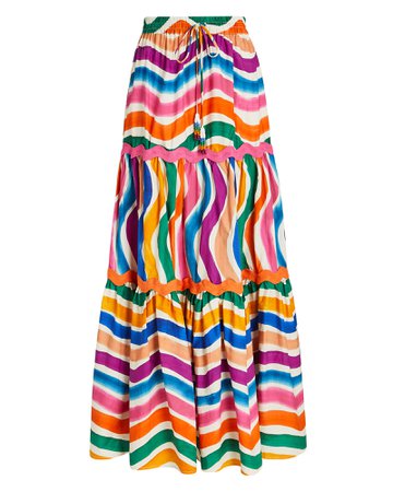 Farm Rio Dancing Stripes Cotton Maxi Skirt | INTERMIX®