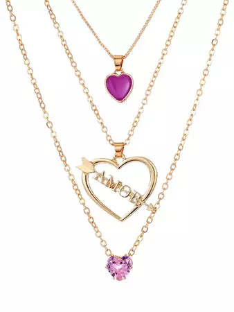 Eco-friendly Zinc Alloy Heart Pendant Layered Necklace In GOLDEN | ZAFUL 2024