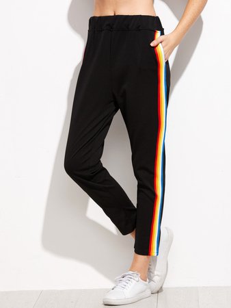 Black Rainbow Stripe Side Pants
