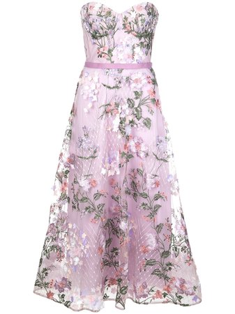 Marchesa Notte floral embroidered midi dress