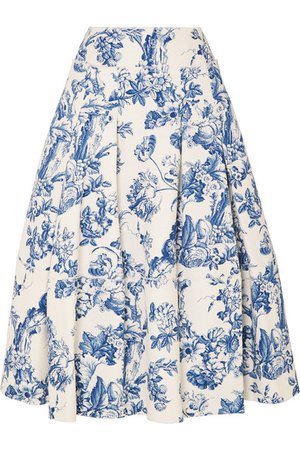 Oscar de la Renta | Pleated floral-print cotton-blend midi skirt | NET-A-PORTER.COM