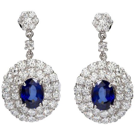 5 Carat Sapphire Oval Sapphire Diamond Dangle Earrings For Sale at 1stdibs