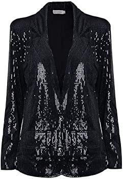 Anna-Kaci Women's Evening Sparkle Sequins Open Front Long Sleeve Blazer Jacket,Black,Medium at Amazon Women’s Clothing store