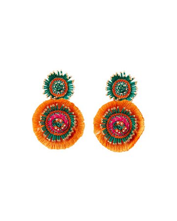 Panacea Fringe Circle Earrings, Orange/Blue