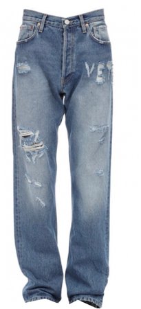 logo distressed cotton denim jeans, vetements