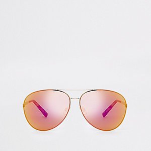 Gold tone pink lens aviator style sunglasses - Aviator Sunglasses - Sunglasses - women