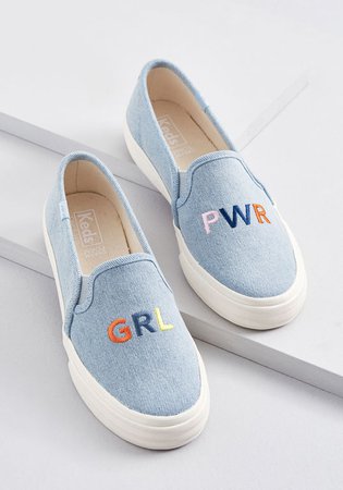 Keds GRL PWR Embroidered Slip-On Sneaker Light Blue | ModCloth