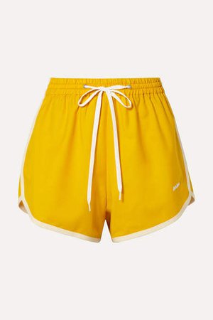 Embroidered Wool And Mohair-blend Shorts - Mustard