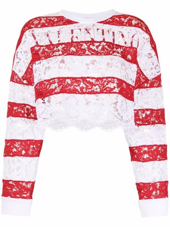 Valentino flora-lace Striped Cropped Sweatshirt - Farfetch