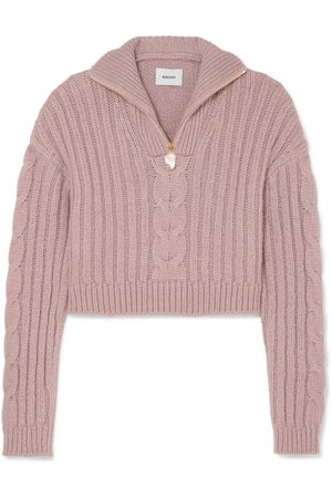 Nanushka | Eria cropped faux pearl-embellished cable-knit sweater | NET-A-PORTER.COM