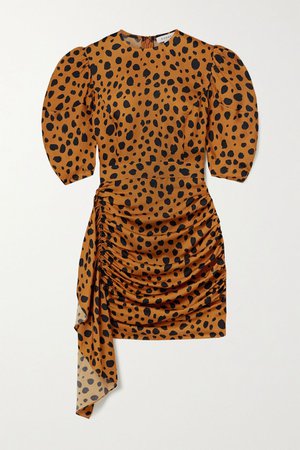 Orange Pia ruched draped animal-print satin mini dress | Rhode | NET-A-PORTER