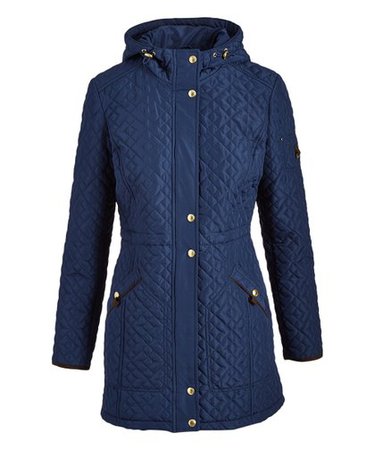Weatherproof Ink Blue Hooded Quilted Coat - Women | zulily