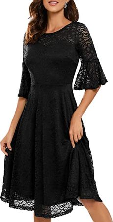 Amazon.com: DRESSTELLS Bell Sleeve Lace Dress Cocktail Wedding Guest Formal Vintage Bridesmaid Party Dress : Clothing, Shoes & Jewelry
