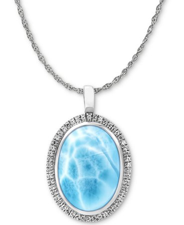 Sterling Silver Marahlago Larimar & White Sapphire Pendant Necklace