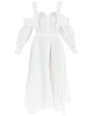 Alexander McQueen Cotton Deconstructed Popeline Shirt Dress in White | Lyst