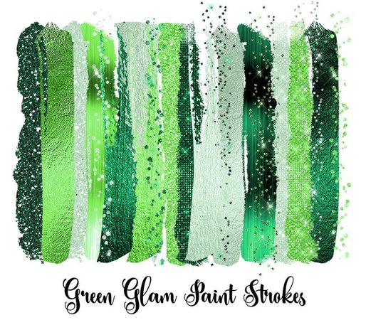Green Glam Paint Strokes Clipart watercolor emerald mint | Etsy