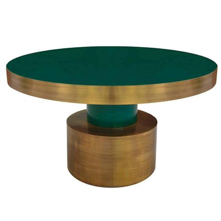 Antique Brass and Emerald Green Lacquered Wood Dining Table Rio