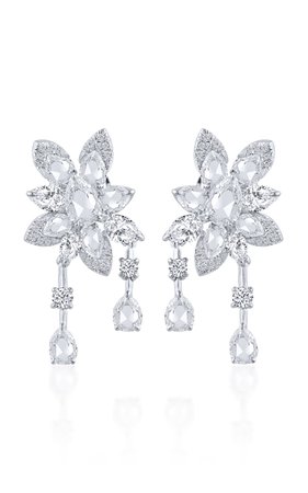 18k White Gold Cascade Rose Cut And Brilliant Cut Diamond Earrings By Harakh | Moda Operandi