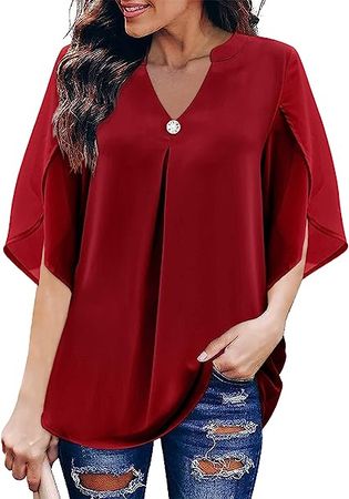 Sucolan Womens Business Casual Tops Petal Sleeve Summer Tops V Neck Tunic Tops for Leggings at Amazon Women’s Clothing store