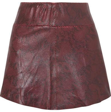 SPRWMN - Snake-effect Leather Mini Skirt - Burgundy