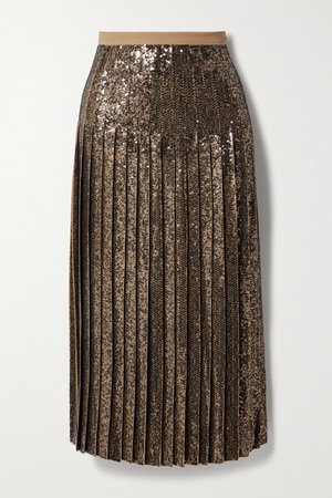 Pleated Sequined Silk-crepe Midi Skirt - Sand