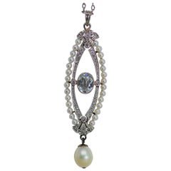 Art Deco Aquamarine Diamond Necklace For Sale at 1stdibs