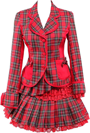 Red Plaid Tartan Blazer Skirt Set Harajuku School Edgy Japanese Lolita Kawaii
