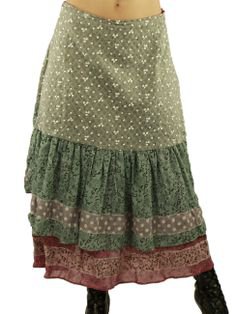 bohemian midi green mixed pattern skirts - Google Search