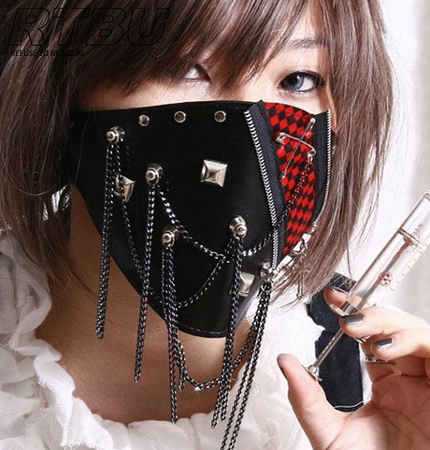 Black & Red Fashion Face Mask w/ Chains