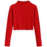 ZAFUL Women's High Neck Lantern Sleeve Ribbed Knit Pullover Crop Sweater Jumper at Amazon Women’s Clothing store