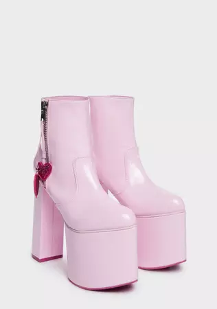 Sugar Thrillz Glitter Heart Charm Platform Ankle Boots - Pink – Dolls Kill