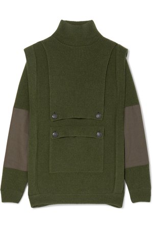 Stella McCartney | Button-embellished paneled ribbed wool hoodie | NET-A-PORTER.COM