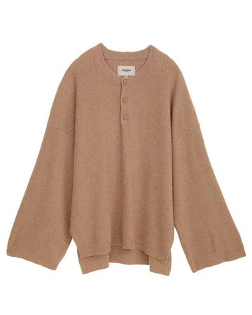 LAMÉ - Henley knit sweater - Camel | Garmentory