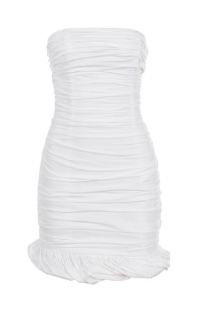 Clothing : Bodycon Dresses : 'Rema' White Cotton Ruched Strapless Dress