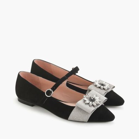 NEW J.Crew Pointed-Toe Mary Jane Flats With Embellished Bow In Velvet Black 6.5 | eBay