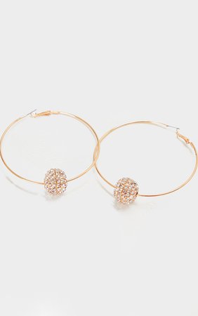 Gold Oversized Diamante Ball Hoop Earrings | PrettyLittleThing USA