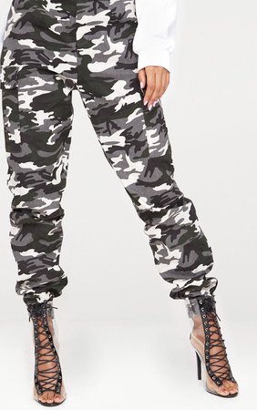 Grey Camo Print Cargo Trousers | PrettyLittleThing