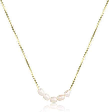 Amazon.com: CAROVO Dainty Pearl Pendant Necklace for Women 14k Gold Plated Barque Pearl Chain Necklace Handmade Cultured with Five Tiny Pearl Everyday Jewelry for Gifts: Clothing, Shoes & Jewelry