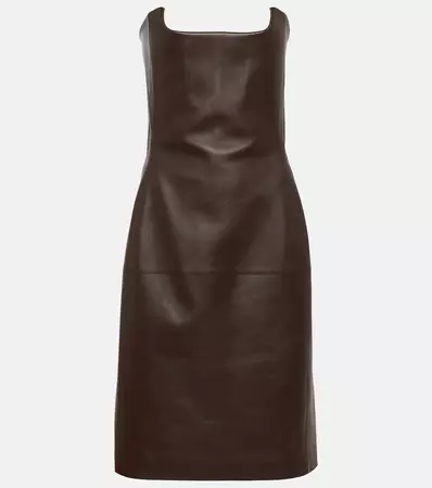 Bustier Leather Midi Dress in Brown - Bottega Veneta | Mytheresa