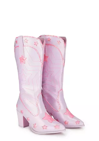 Y.R.U. Glitter Star Vegan Leather Cowboy Boots - Pink – Dolls Kill