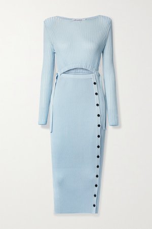 Cutout Ribbed-knit Midi Dress - Sky blue