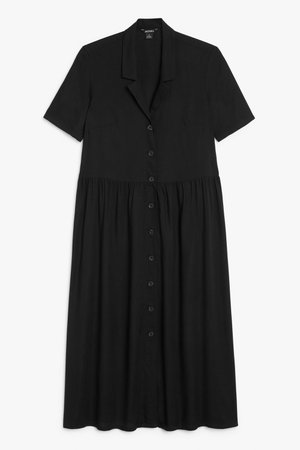 Midi button-up shirt dress - Black - Shirt dresses - Monki WW